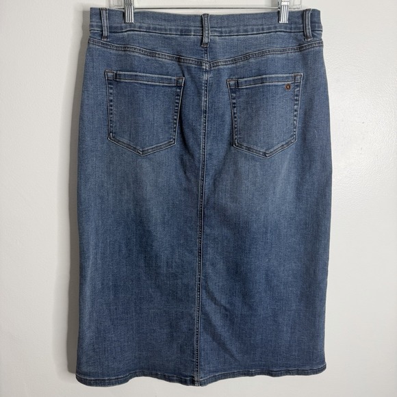 Denim & Co. Canyon Retreat Easy Stretch Skirt Midi Skirt 14 Front Slit Casual - Picture 3 of 7